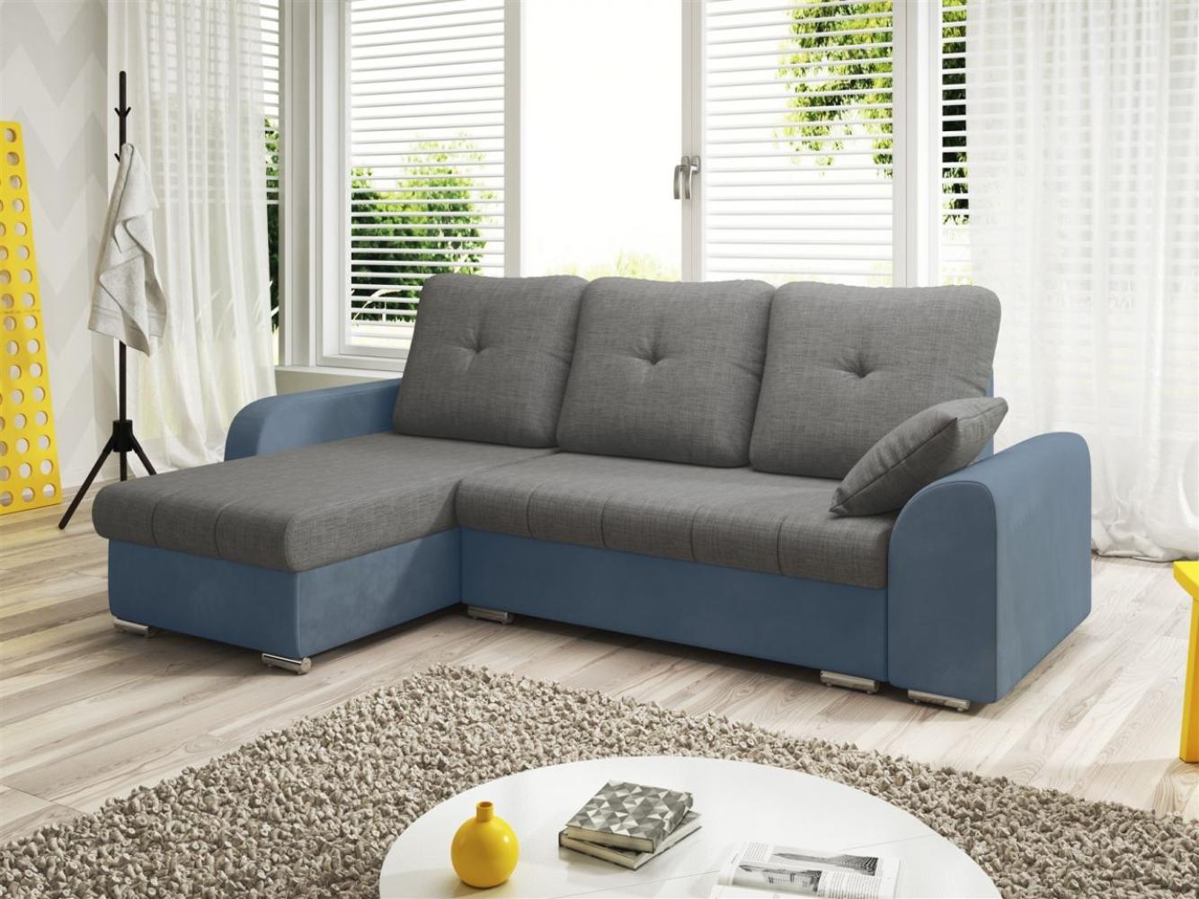 Ecksofa Sofa DEKOS mit Schlaffunktion Hellblau / Grau Ottomane Links Bild 1