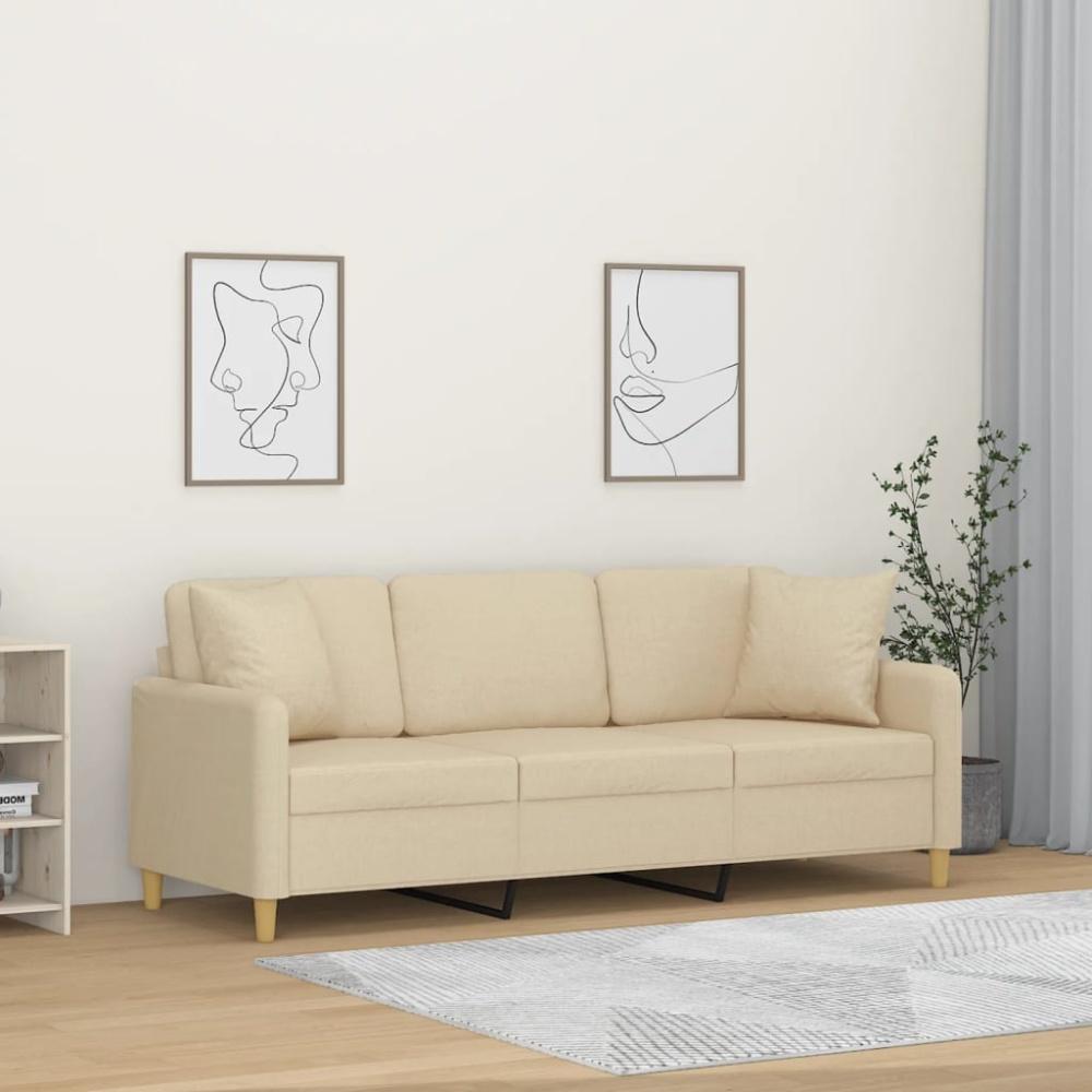 vidaXL 3-Sitzer-Sofa mit Zierkissen Creme 180 cm Stoff Bild 1