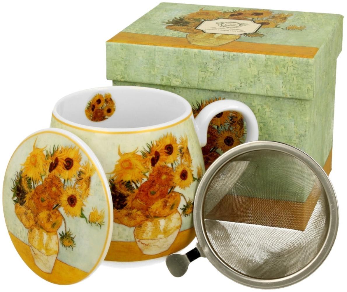 DUO ART GALLERY Fassbecher 430 ml SUNFLOWERS mit Teesieb, New Bone China Porzellan Bild 1