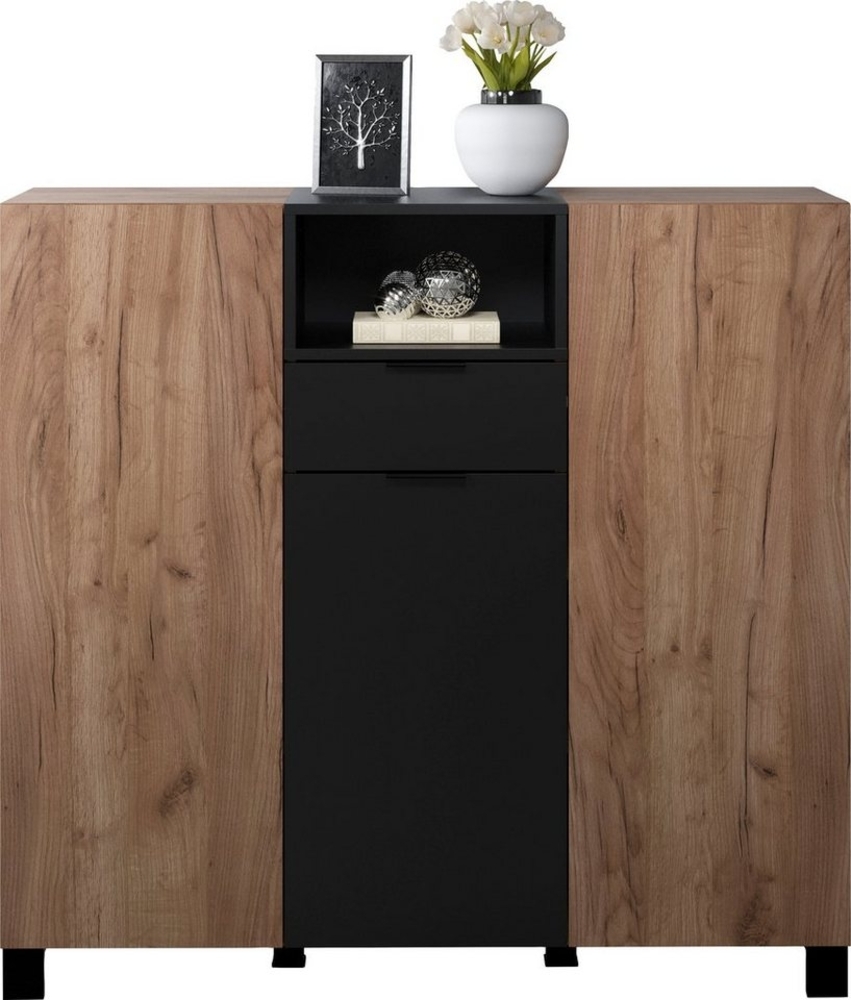 INOSIGN Highboard Kriens, Hochschrank Eiche, hellbraun / schwarz matt, Breite 125cm, Höhe 117cm Bild 1