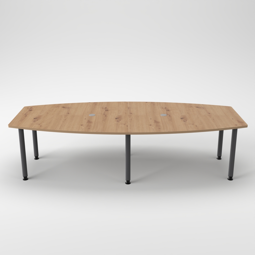 Rheinland Möbel Konferenztisch KONTI 280x130 cm – ovaler Besprechungstisch in Asteiche mit graphitfarbenen Rundrohrfüßen & 2 Kabelauslässen, erweiterbarer Meetingtisch für 8–10 Personen, moderner XXL-Tisch fürs Büro Bild 1