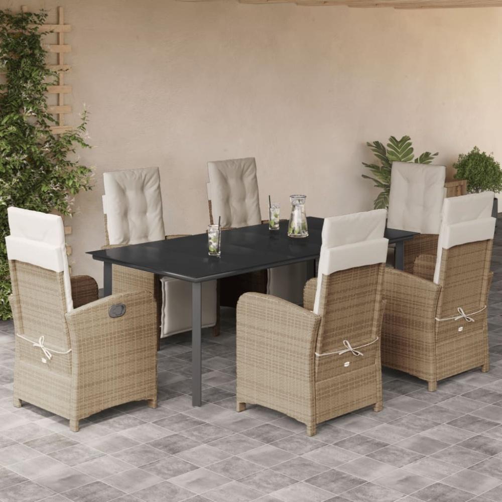 vidaXL 7-tlg. Garten-Essgruppe mit Kissen Beige Poly Rattan Bild 1