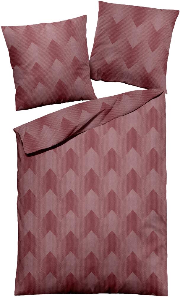 Dormisette Fein Flanell Bettwäsche 155x220 Zickzack rot uni Melange 1660-20 Bild 1