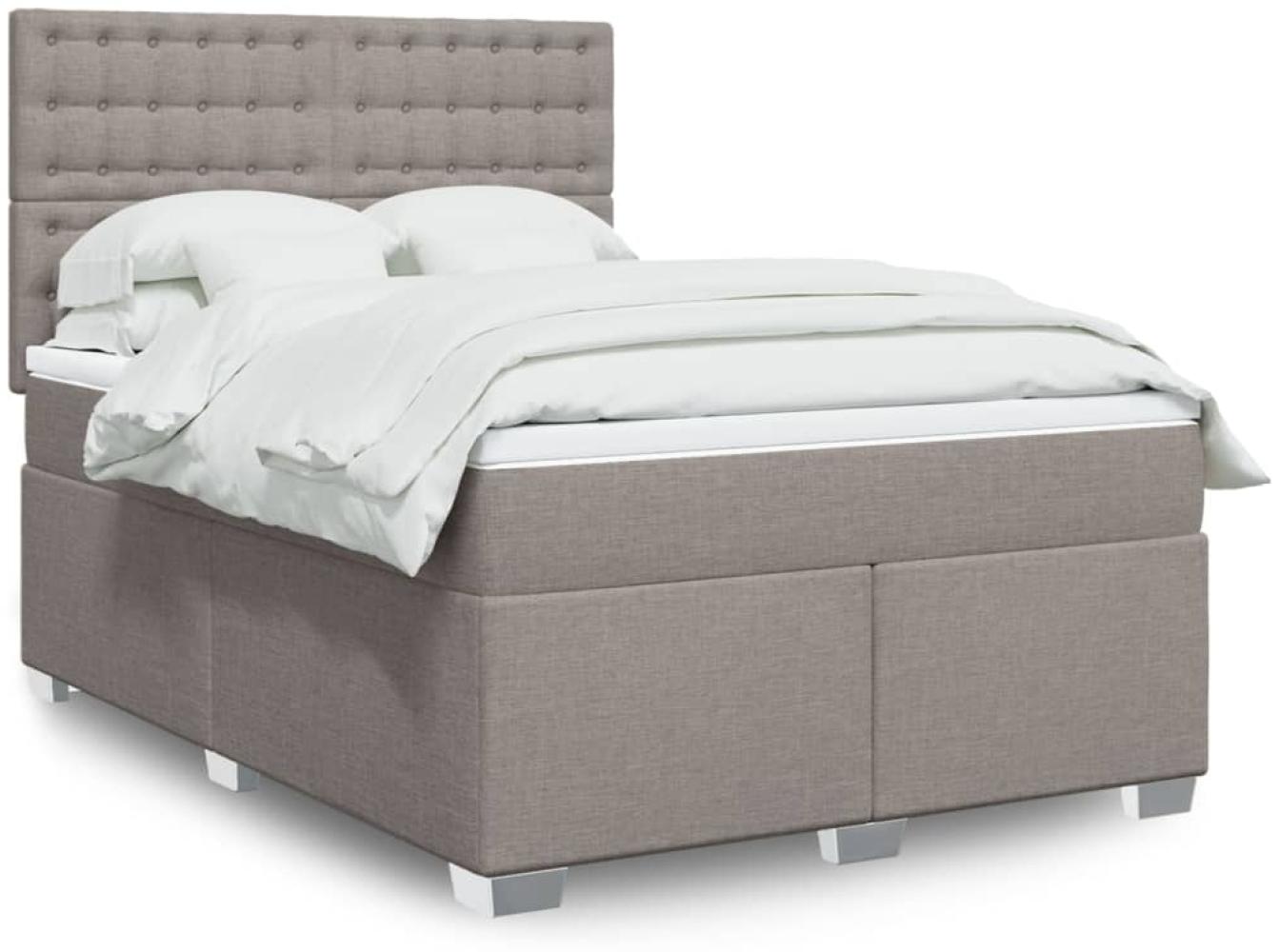 vidaXL Boxspringbett mit Matratze Taupe 160x200 cm Stoff 3292857 Bild 1