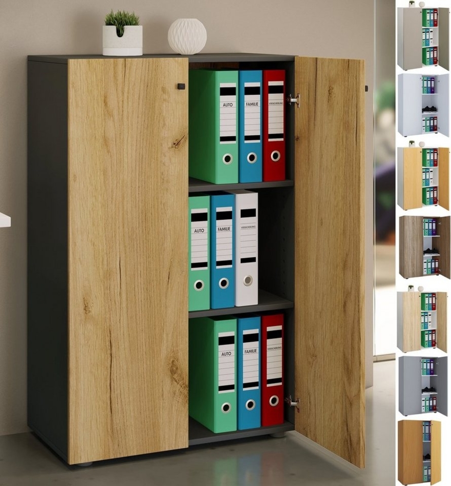 VCM Aktenschrank Holz Büroschrank Aktenregal Lona 3 Fächer mit Drehtüren (1-St) Bild 1