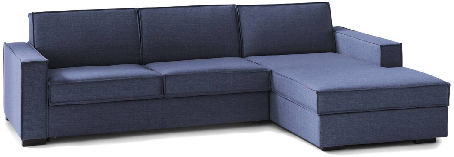 Dmora Schlafsofa mit Halbinsel Achico, drehbares Sofa zum Öffnen, Aufbewahrungshalbinsel rechts, Standardarmlehnen, 100 % Made in Italy, 280 x 95 x 90 cm, Blau Bild 1