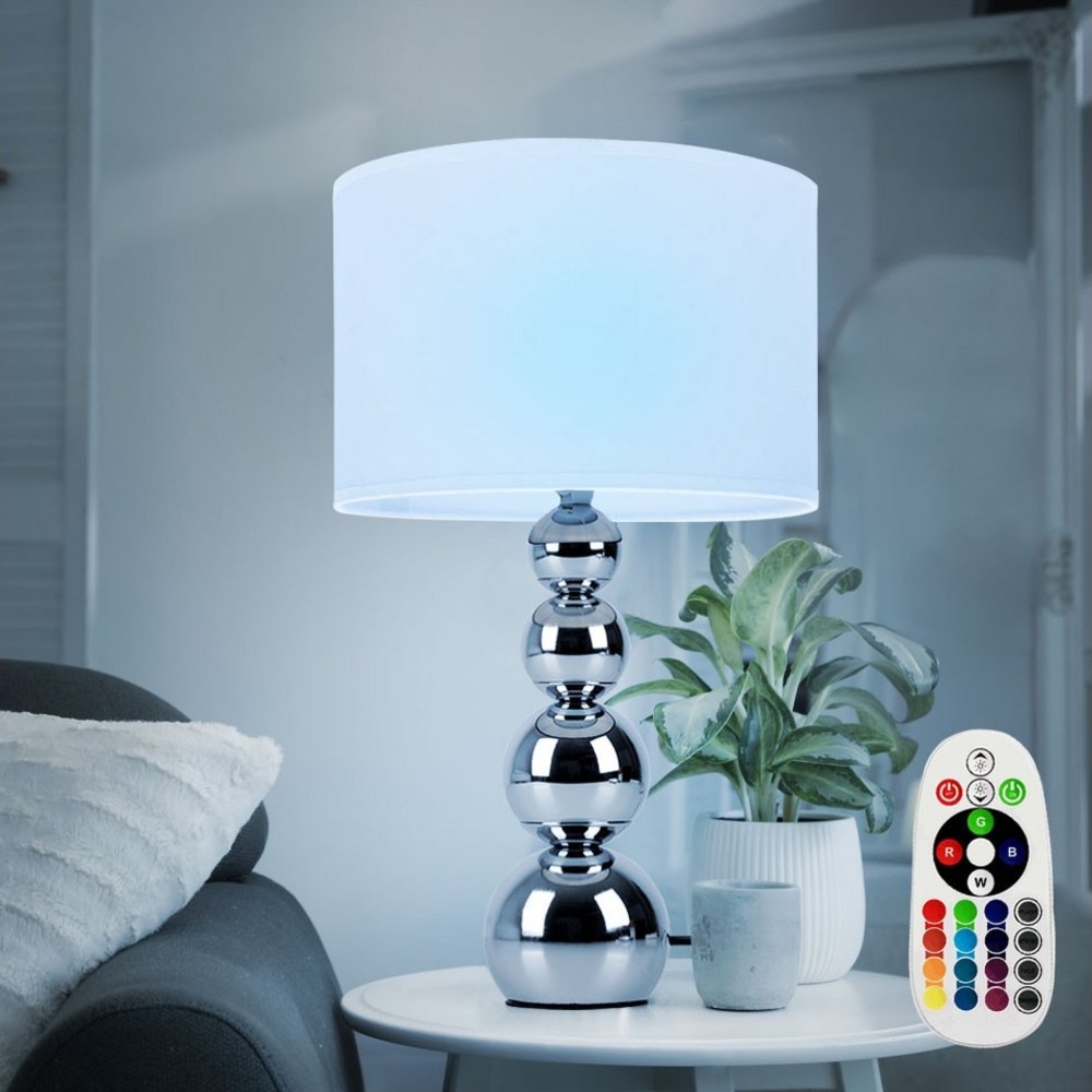 RGB LED Tischleuchte, Textil weiß, Touchdimmer, H 43 cm Bild 1