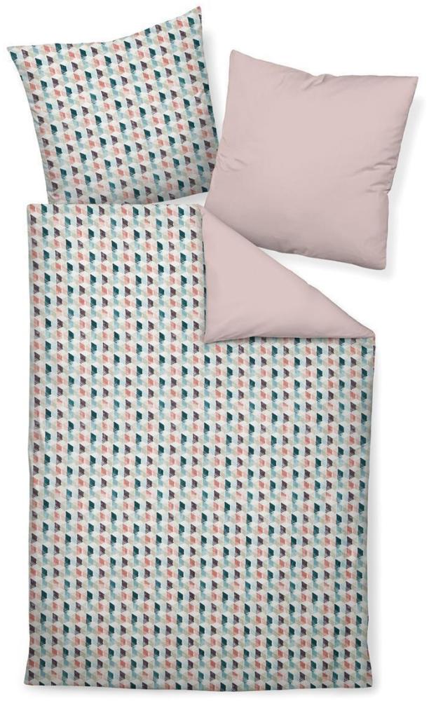 Janine Moments Mako-Satin Bettwäsche 200x220 Wende Mosaik rosa blau 98055-01 Bild 1