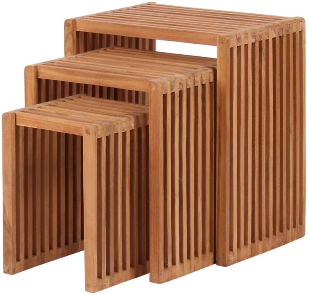 YOURSOL by deVries Beistelltisch Woodie 3er-Set eckig, Teak, witterungsbeständig, Gartentisch Bild 1