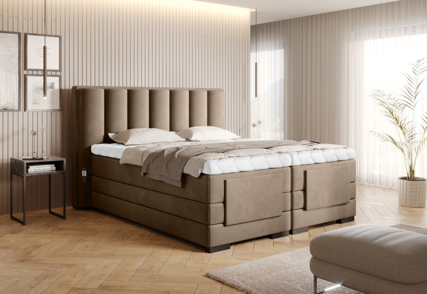 Veros 160x200, Boxspring Bett, Hellbraun Bild 1