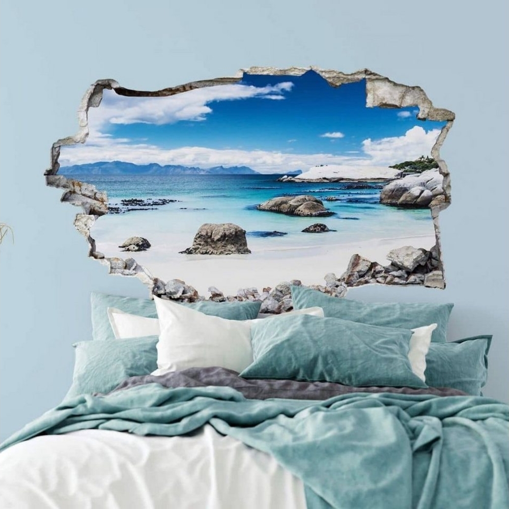 K&L Wall Art Wandtattoo 3D Wandtattoo Aufkleber Badezimmer Strandurlaub Küste western Cape, Mauerdurchbruch Wandbild selbstklebend Bild 1