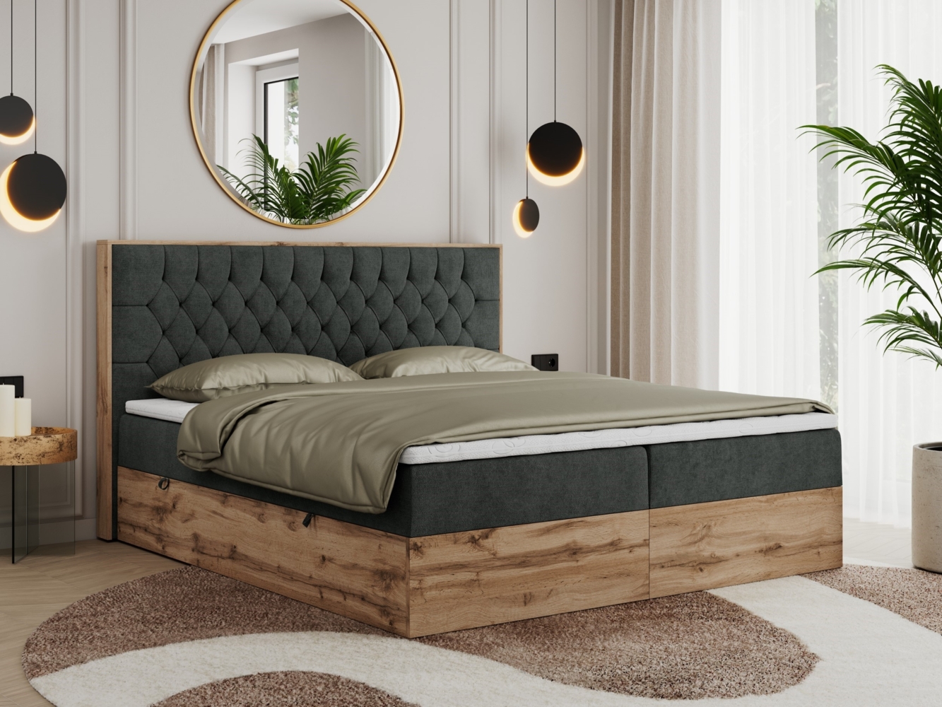 Boxspringbett, Schlafzimmerbett, Bettkasten - AMORE - 180 x 200 cm - Dunkelgrau Stoff - H3 Bild 1