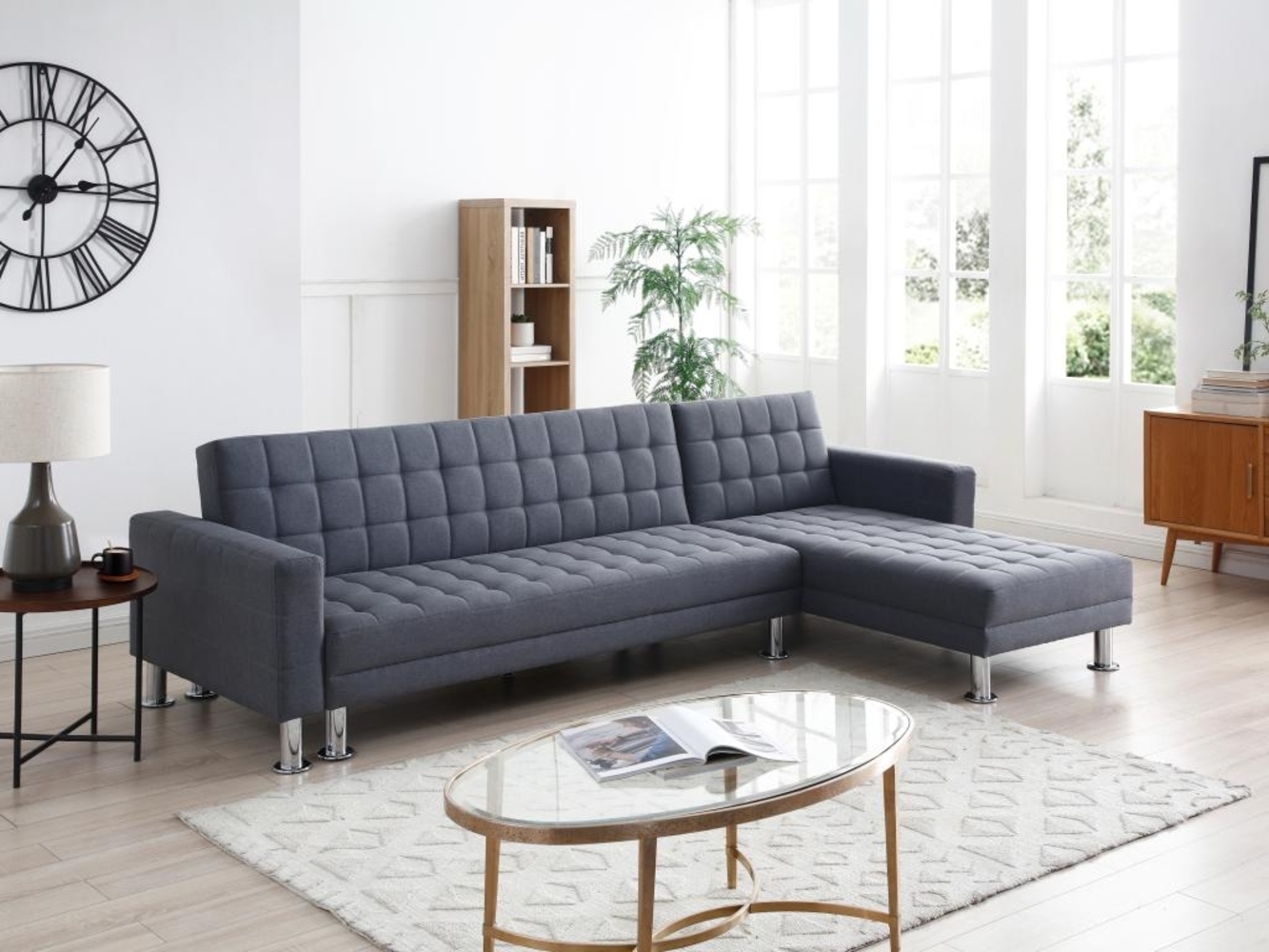 Vente-unique - Ecksofa mit Schlaffunktion - Ecke wechselbar - Stoff - Grau WILLIS II Bild 1