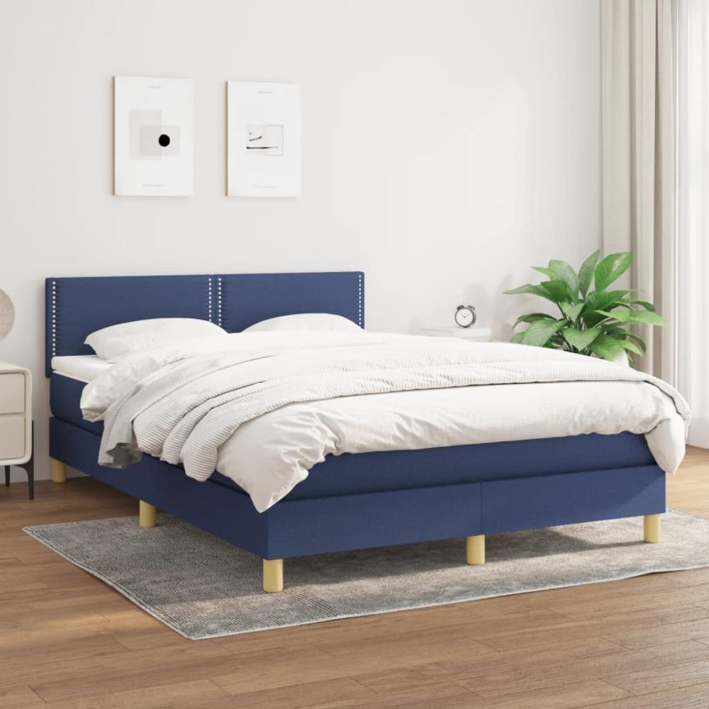 vidaXL Boxspringbett mit Matratze Blau 140x190 cm Stoff 3140535 Bild 1