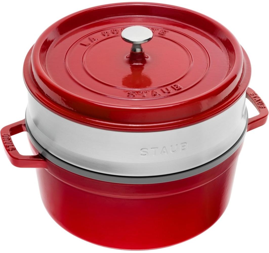 Staub La Cocotte Cocotte mit Dämpfeinsatz 26 cm, rund, Kirsch-Rot, Gusseisen Bild 1