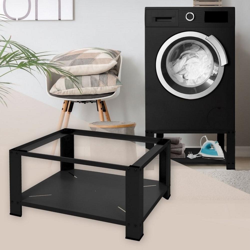 ML-DESIGN Waschmaschinenuntergestell Waschmaschinenzubehör Untergestell Unterbausockel Podest für Trockner, Doppel Waschmaschinen Unterbau mit Ablage 128x54x32cm Stahl schwarz Bild 1