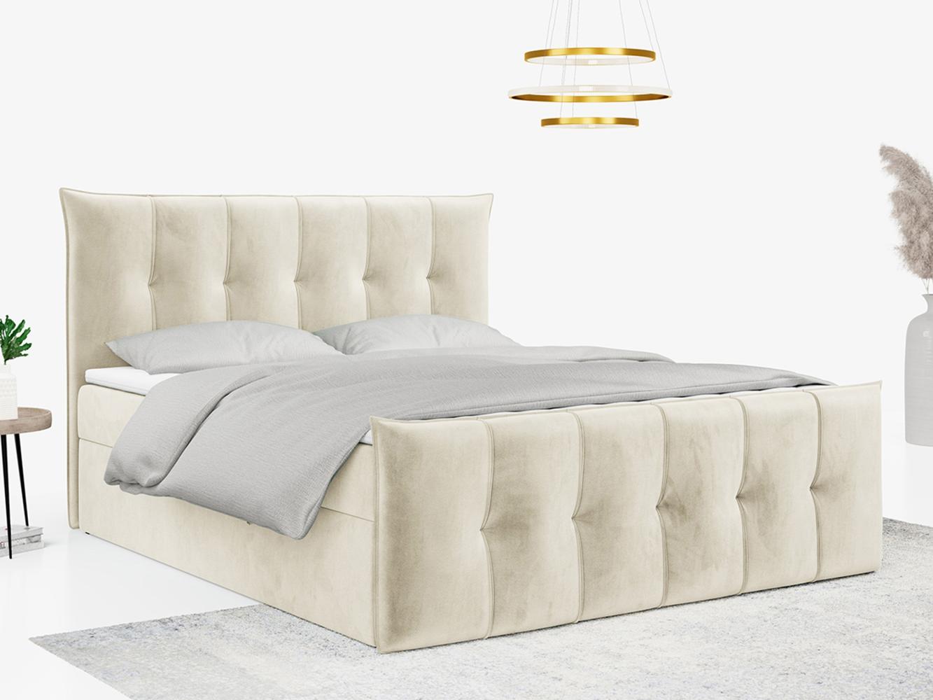 Boxspringbett, mit Fußteil, 2 Bettkästen - PREMIUM-11 - 180x200cm - Beige Velours - H3 Bild 1