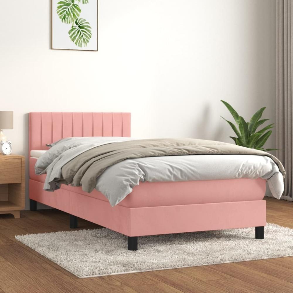 vidaXL Boxspringbett mit Matratze Rosa 100x200 cm Samt 3141412 Bild 1