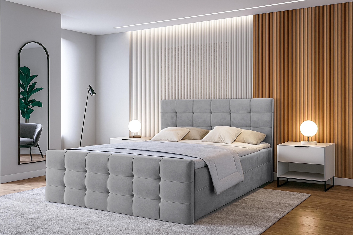 AX LIVING Bett mit Bettkasten 80x200 cm Argentaro Boxspringbett beige Bild 1