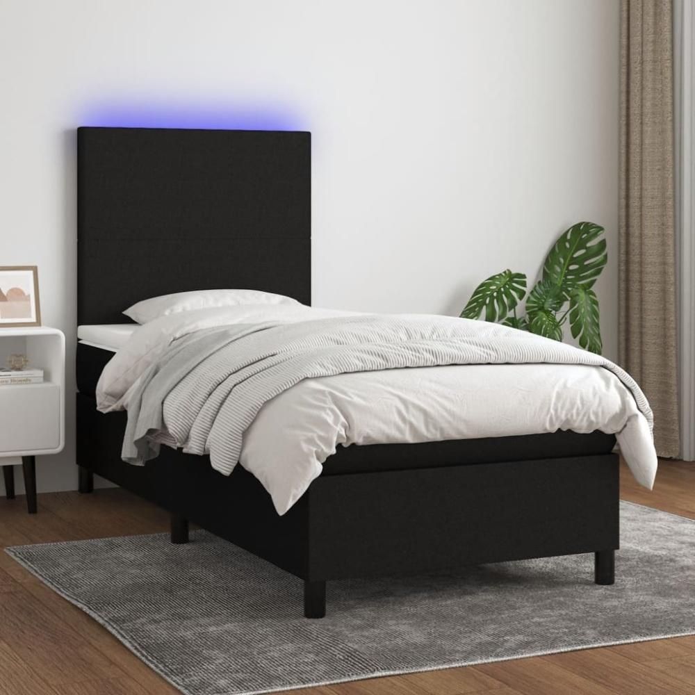 vidaXL Boxspringbett mit Matratze & LED Schwarz 90x200 cm Stoff 3134687 Bild 1