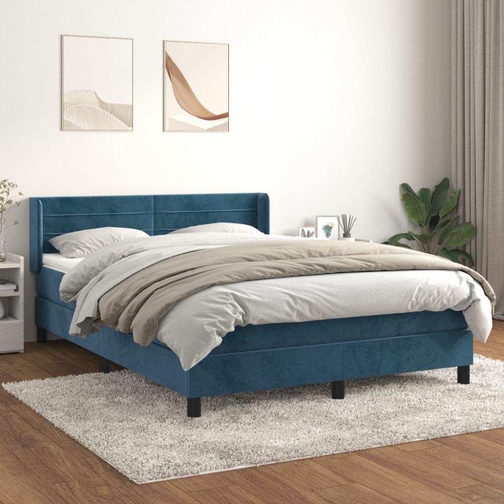 vidaXL Boxspringbett mit Matratze Dunkelblau 140x190 cm Samt 3131019 Bild 1