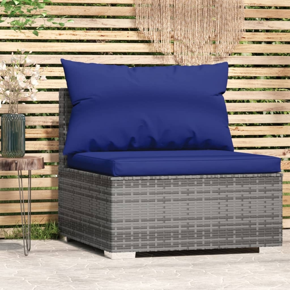 vidaXL Garten-Mittelsofa mit Kissen Grau Poly Rattan 317570 Bild 1