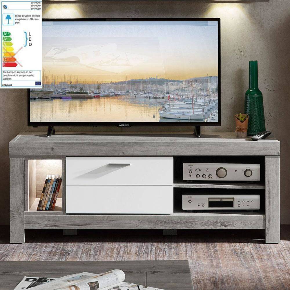 TV-Lowboard und Wandboard inkl. LED GRONAU-55 in weiß matt und Haveleiche Nb. BxHxT 150 x 139 x 47 cm Bild 1