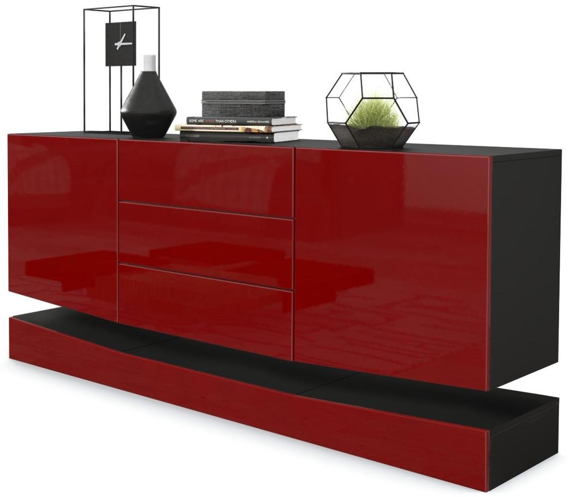 Vladon Sideboard City, Schwarz matt/Bordeaux Hochglanz - Moderne Kommode für Ihr Wohnbereich (178 x 72 x 38 cm) Bild 1