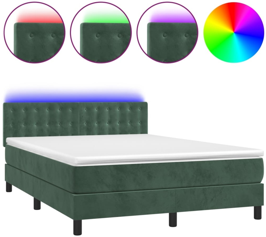 vidaXL Boxspringbett mit Matratze & LED Dunkelgrün 140x190 cm Samt 3134642 Bild 1