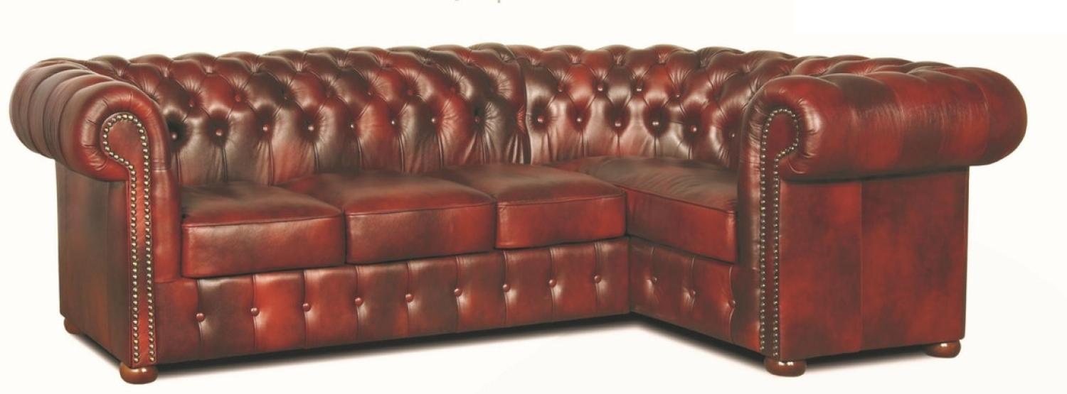 Casa Padrino Chesterfield Echtleder Ecksofa Weinrot 260 x 160 x H. 78 cm Bild 1