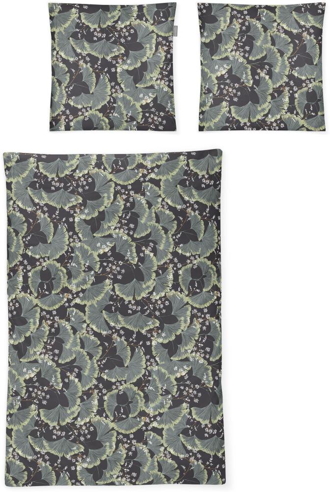 Irisette Sky Mako-Satin Bettwäsche 155x220 Blätter Gingko grau grün 8494-11 Bild 1