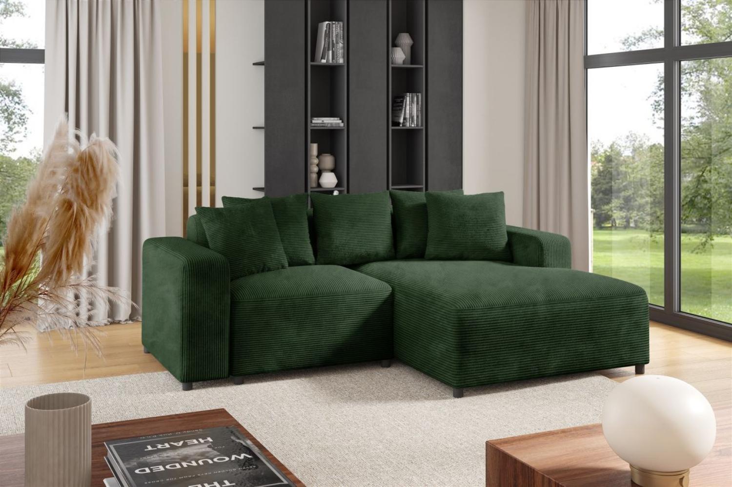 Ecksofa Designersofa Sofa MEGAN XS in Stoff Poso Dunkelgrün Ottomane Rechts Bild 1