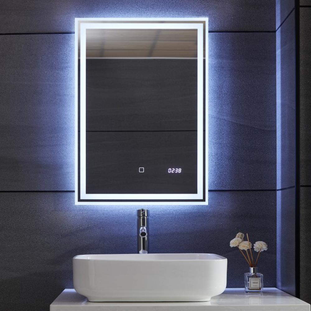 Aquamarin® LED Badspiegel mit Digitaluhr und Datum - Beschlagfrei, Dimmbar, Energiesparend, 3000-7000K, 50x70 cm Bild 1