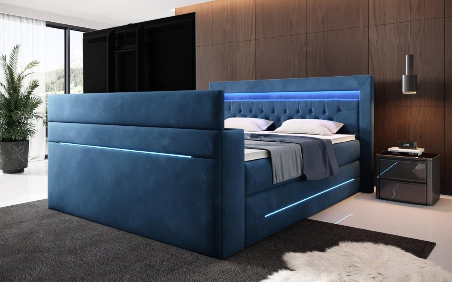 Boxspringbett Pluto mit TV Lift, RGB und Stauraum 200x200 Blau H2 Bild 1