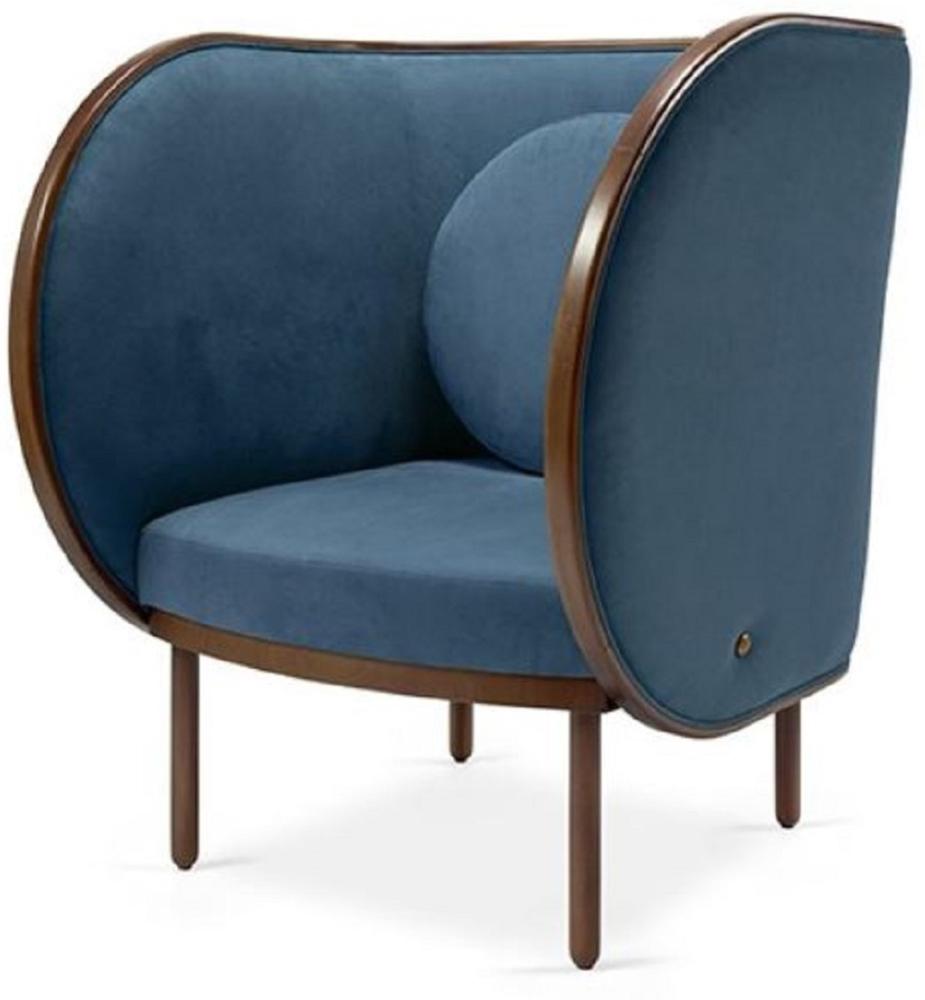 Casa Padrino Designer Samt Sessel Blau / Braun 90 x 92 x H. 106 cm - Hotel Lounge Sessel - Hotel Möbel - Designer Möbel - Luxus Qualität Bild 1