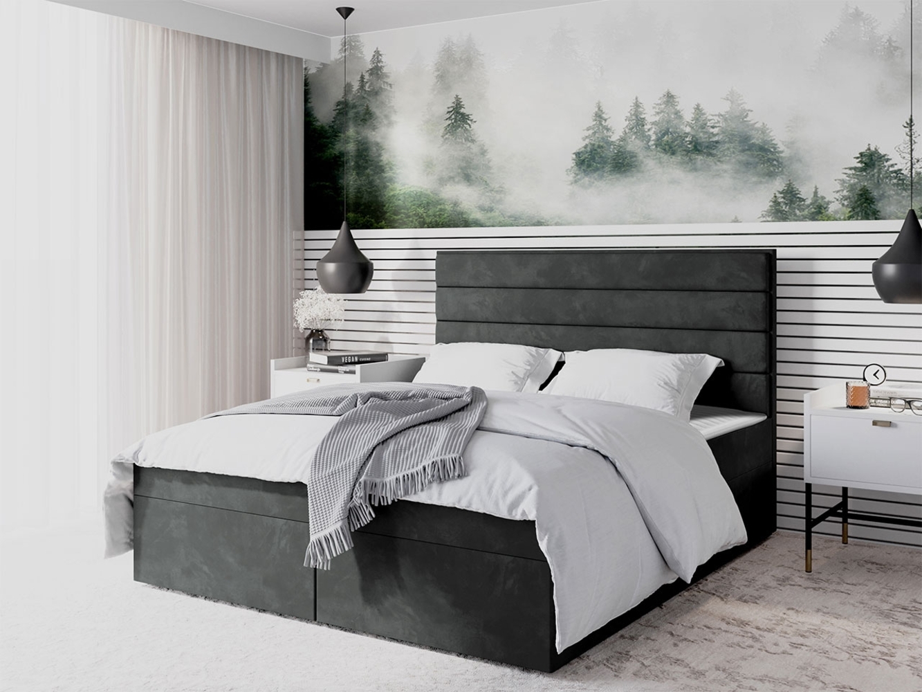 Boxspringbett Draban III, Grau, 140x200 cm Bild 1