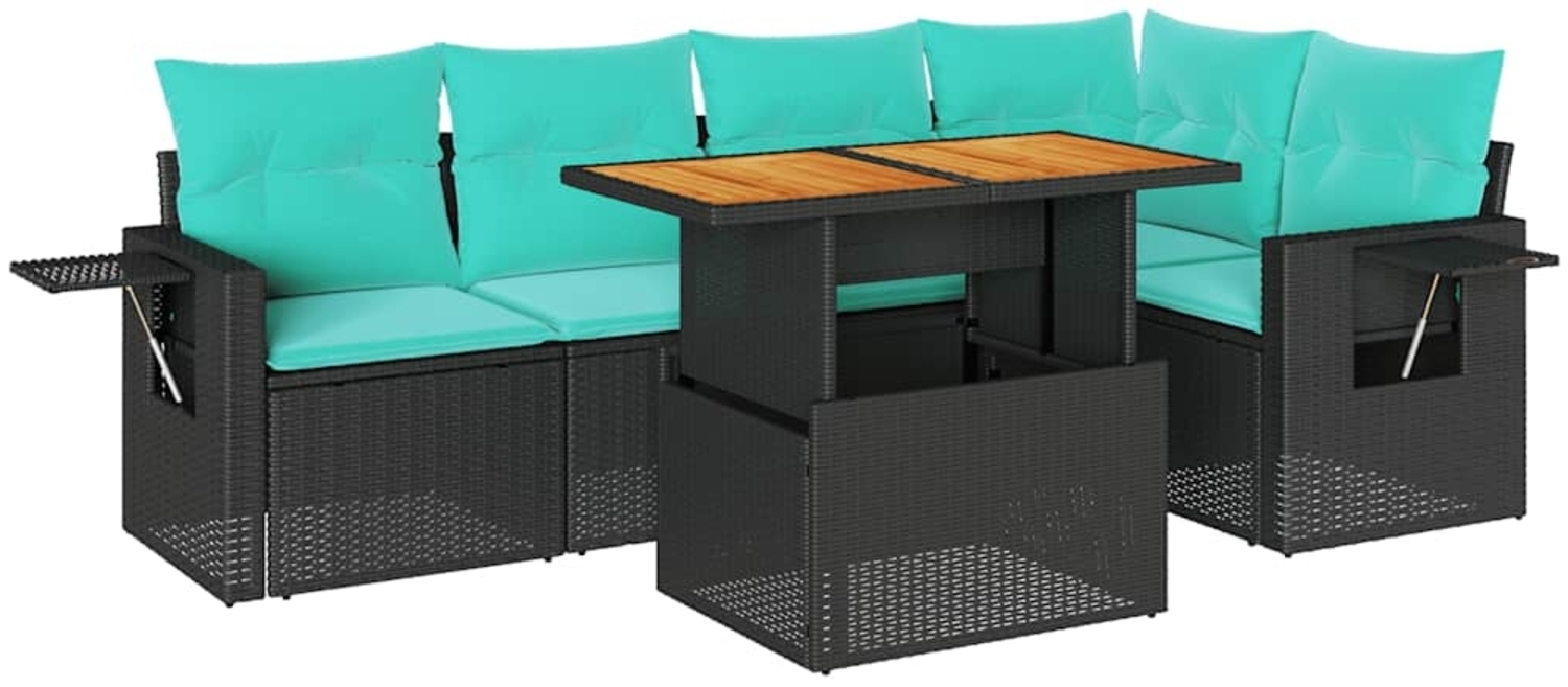 vidaXL 6-tlg. Garten-Sofagarnitur mit Kissen Schwarz Poly Rattan 3327151 Bild 1