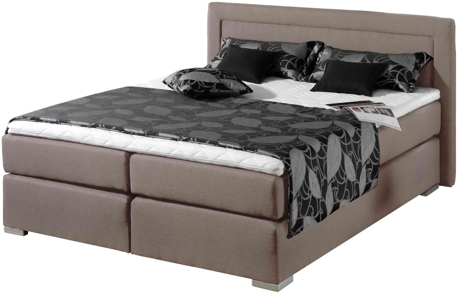 Maintal Boxspringbett Mambo, 100 x 200 cm, Strukturstoff, 7-Zonen-Kaltschaum Matratze H3, taupe Bild 1