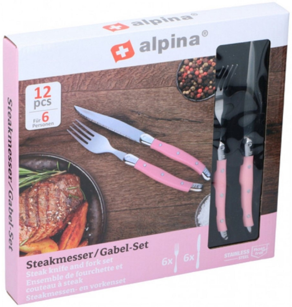 Alpina Topf-Set Alpina 12 tlg. Steakbesteck Steakmesser Steakgabel Besteckset Rosa Bild 1