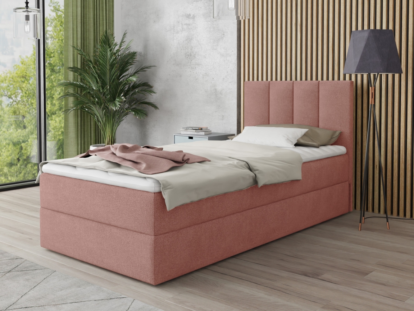 Boxspringbett Star Mini mit Bettkasten, Bonell-Matratze und Topper - Einzelbett mit Matratzentopper, Polsterbett, Bett, Schlafzimmer, Jugendzimmer (Pink (Kronos 29), 120 x 200 cm) Bild 1