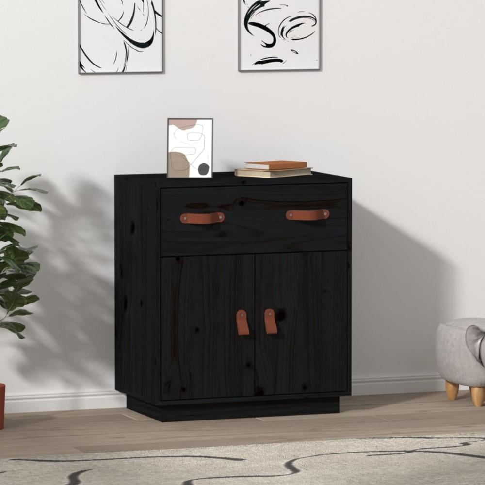 Sideboard Schwarz 65,5x40x75 cm Massivholz Kiefer [820131] Bild 1