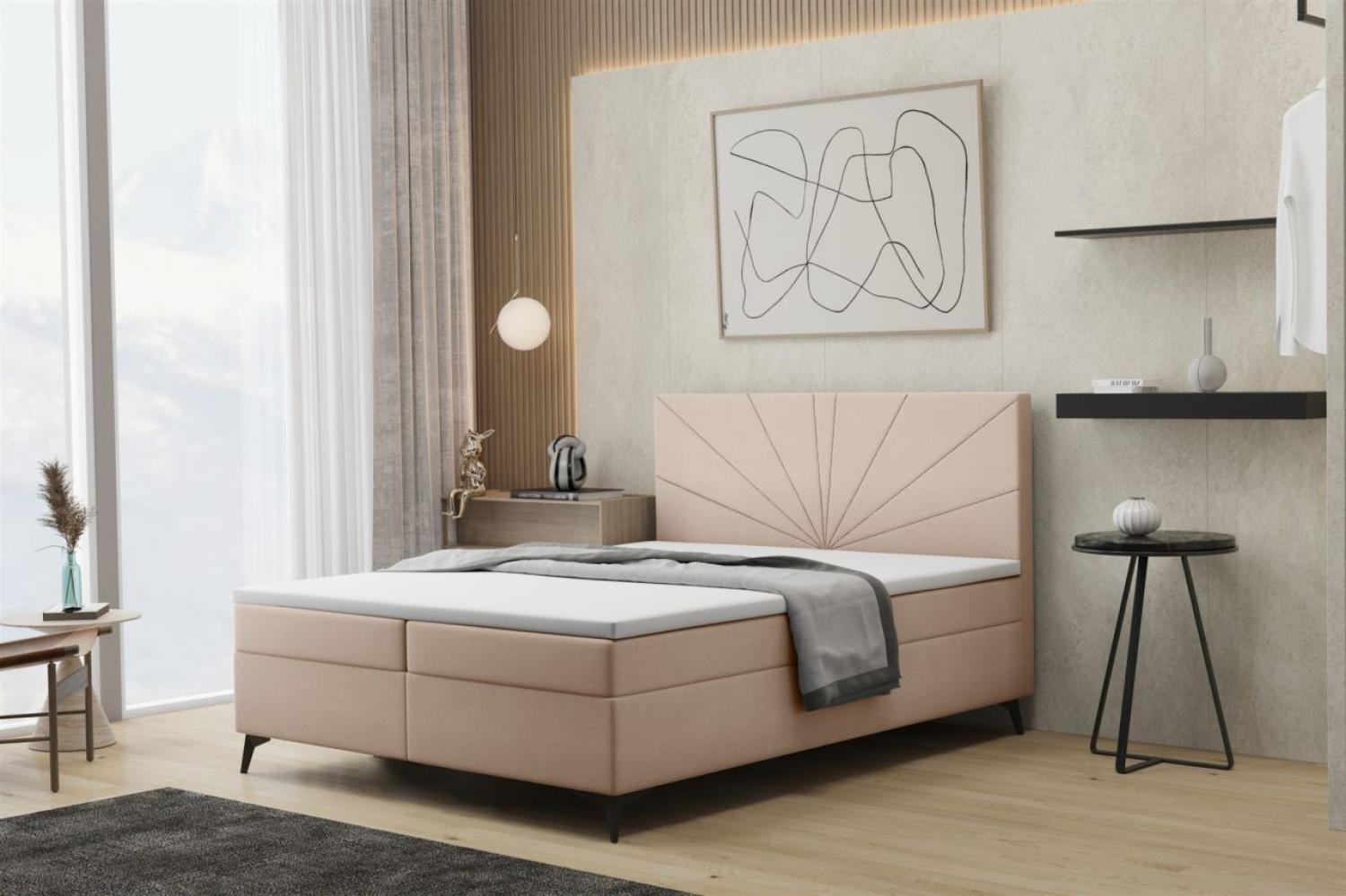 Boxspringbett Schlafzimmerbett PONCE 120x220cm in Stoff Riviera Nude Bild 1