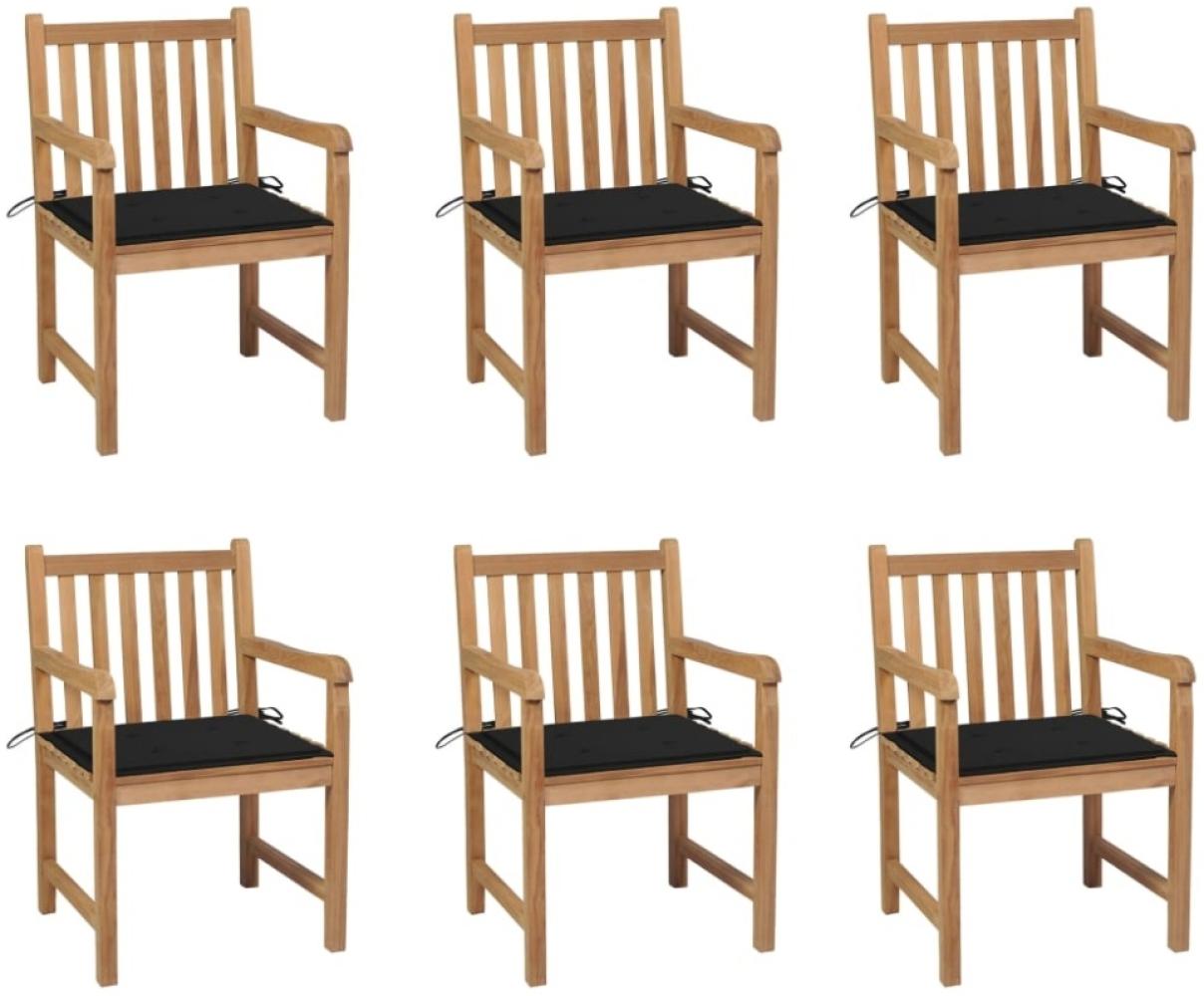 vidaXL Gartenstühle 6 Stk. mit Schwarzen Kissen Massivholz Teak 3073038 Bild 1