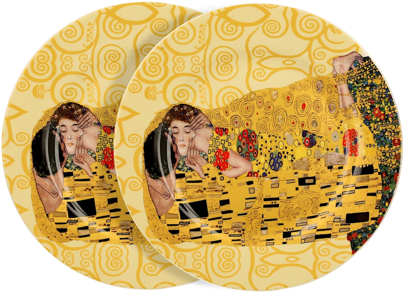 DUO ART GALLERY Dessertteller 2er Set THE KISS ECRU inspired by Gustav Klimt New Bone China Porzellan Bild 1
