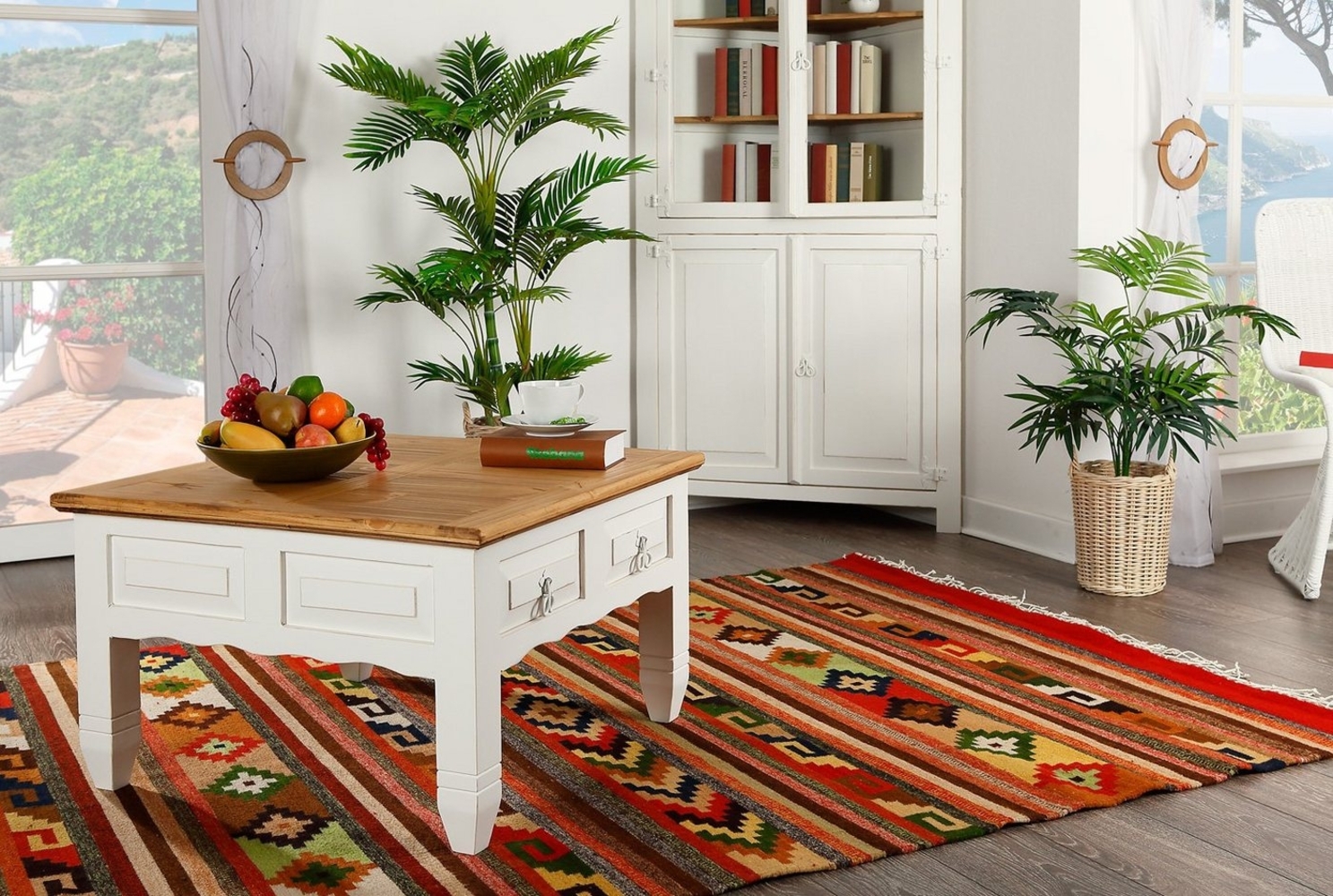 1a Direktimport Couchtisch Mexico Möbel Sofatisch Wohnzimmertisch Pinie weiß natur Landhaus Bild 1