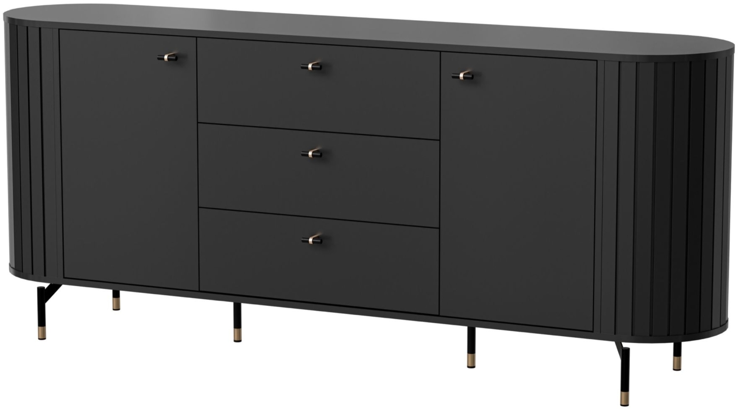 Selsey 'Zante' Sideboard 2-türig mit 3 Schubladen, schwarz, ca. 81 x 190 x 40 cm Bild 1