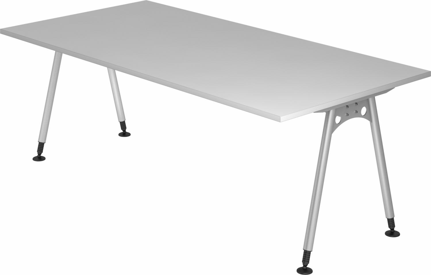 bümö manuell höhenverstellbarer Schreibtisch 200x100 cm in grau - PC Tisch höhenverstellbar & groß, höhenverstellbarer Tisch Büro, großer Computertisch verstellbar, A-Serie, AS-2E-5 Bild 1