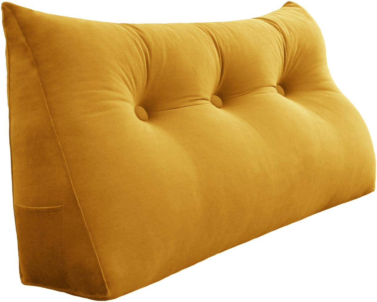 VERCART Großes Keilkissen, Langes Lesekissen, Bettruhe Rückenkissen, Dreieckiges Liegekissen, Dekoratives Kopfteilkissen für Tagesbett oder Tiefes Sofa, Samt Ingwergelb, 100cm Bild 1