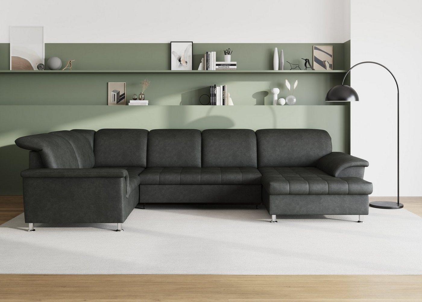 DOMO collection Wohnlandschaft Franzi optional mit Bettfunktion, Bettkasten & Kopfteilverstellung, U-Form, Recamiere rechts, grau, B/T: 352/214 cm Bild 1