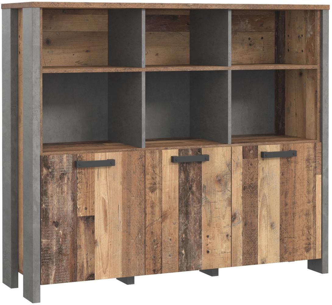 Beistellschrank >Celon< in Old Wood Vintage - 136.4x118.3x41.6cm (BxHxT) Bild 1